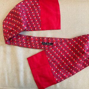 Hermes 90’s Vintage Tie Ascot - Cherry Red w Blue White Ships Boats & Waves